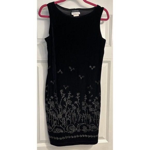 Vintage Black Velvet Dress USA size Medium Sparkle Floral Whimsigoth‎ - Picture 1 of 10